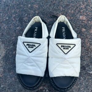 Prada Black and White Quilted Footwear